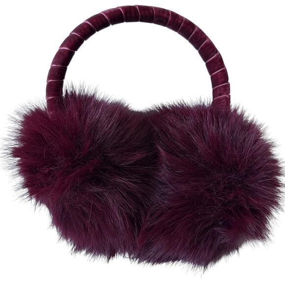 Burgundy Earmuffs Faux Fur Fuzzy Velvet Wrapped Headband Women's One Size - Picture 5 of 6